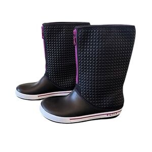 Crocs women's front zip quilted waterproof mid calf rain boots NWOB